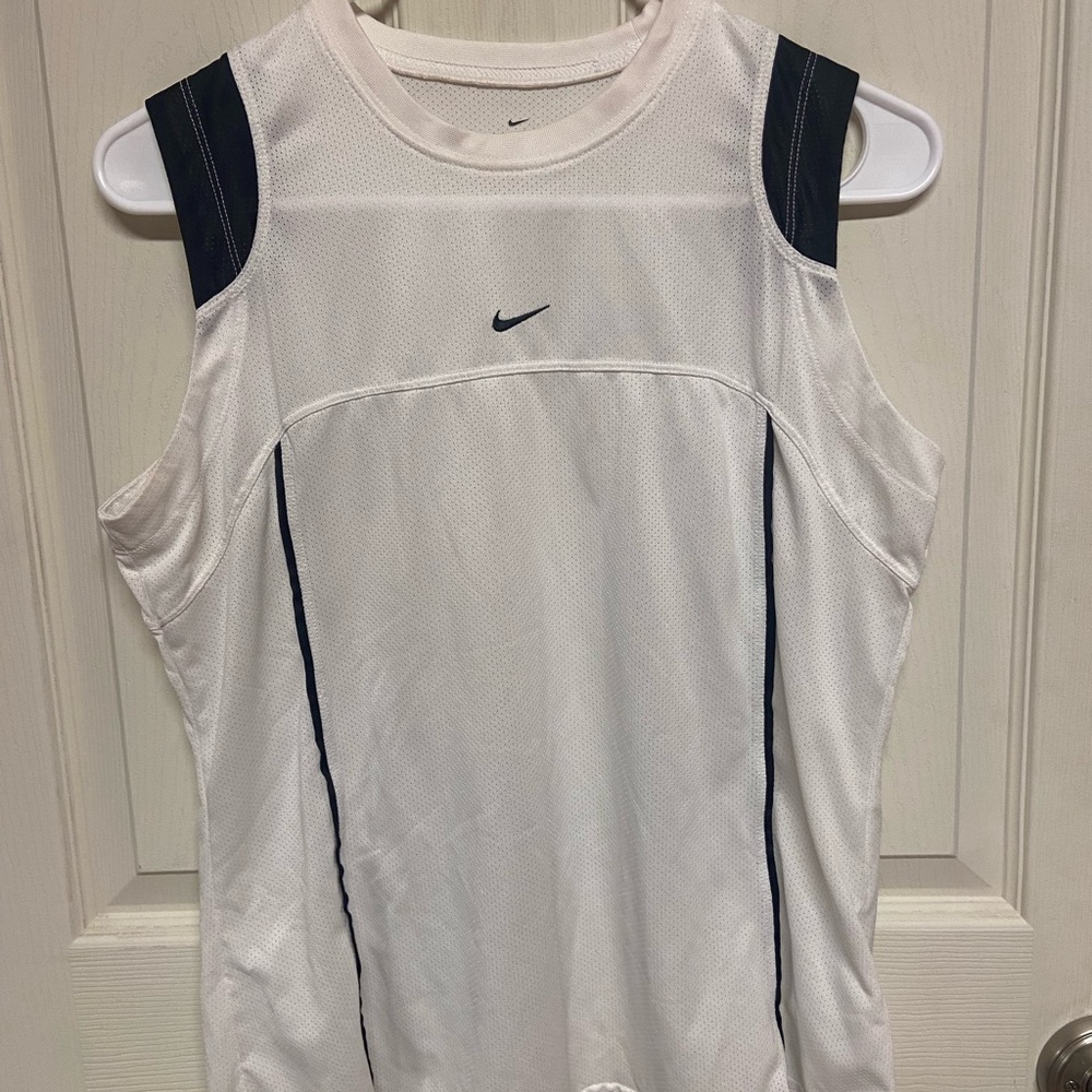 Nike White and Black Mesh Sleeveless Top